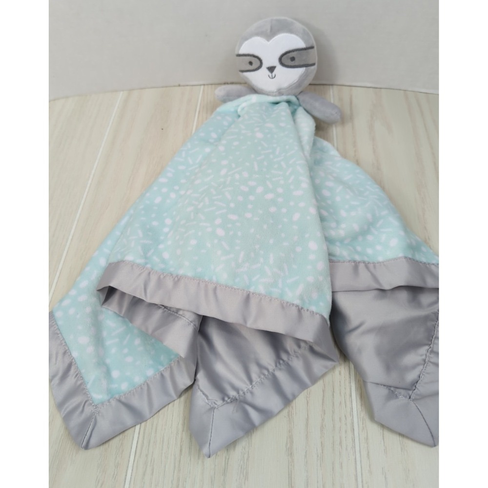 Lullaby Lane Green white Gray sloth large Baby Security Blanket lovey satin